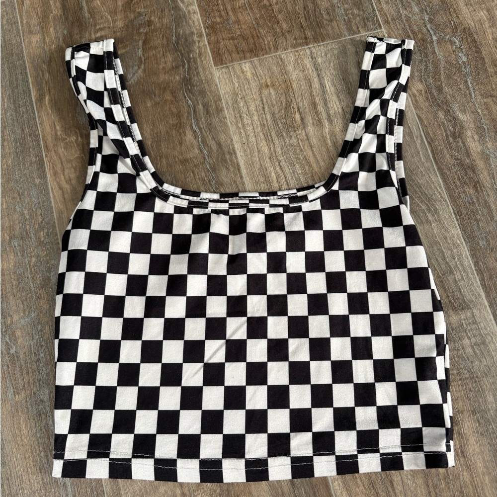 Checkered Black and White Women's Top